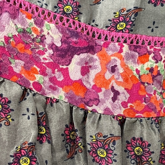 Rebecca Taylor Floral 100% Silk Spaghetti Strap Boho Dress Size 6 - Picture 5 of 9